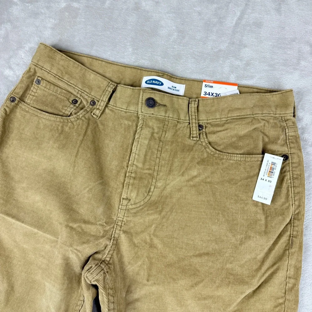 Old Navy Pants Men 35x30(29.75) Tan Brown Slim Built in Flex Corduroy Winter NWT
